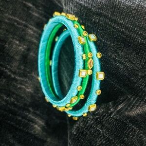 Elegant Turquoise and Gold Bangle Set